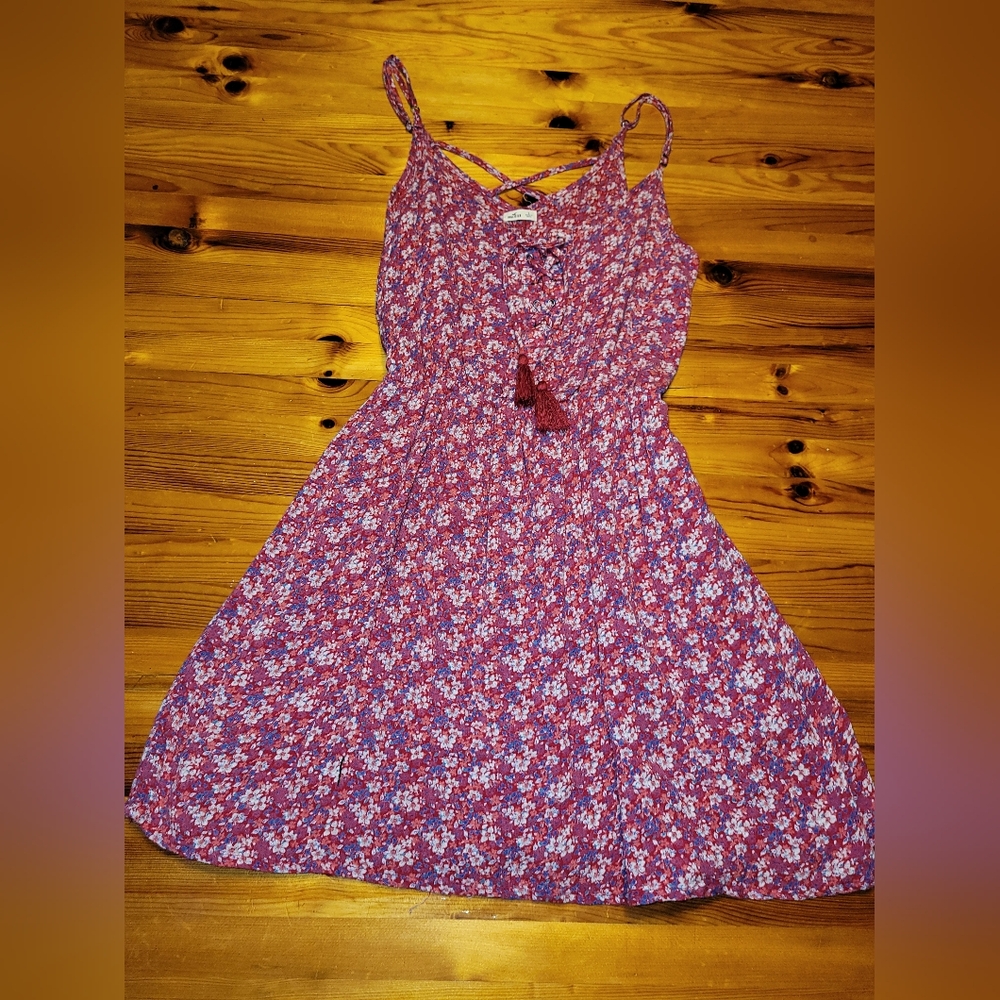 Hollister Pink and White Mini Sundress with Spaghetti Straps